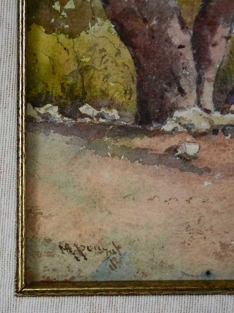 Lady sitting under a large tree by Marius Pauzat (1832-1909) watercolor 13" x 10¼"
