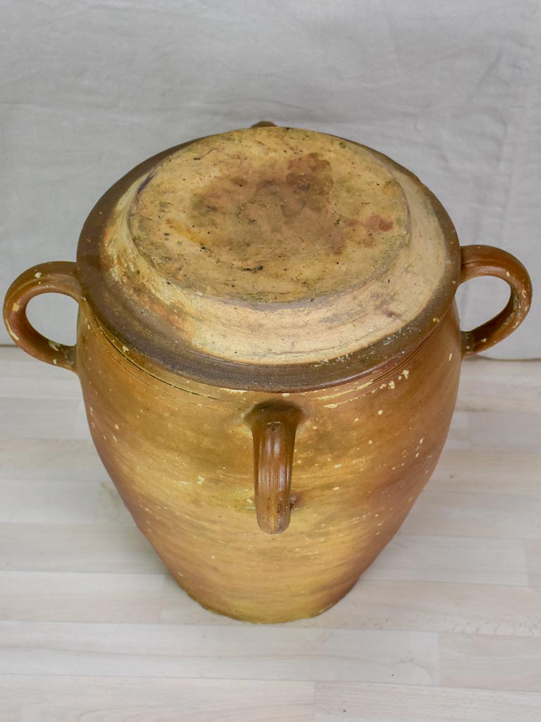 Large antique ceramic olive pot with four handles and lid 22"