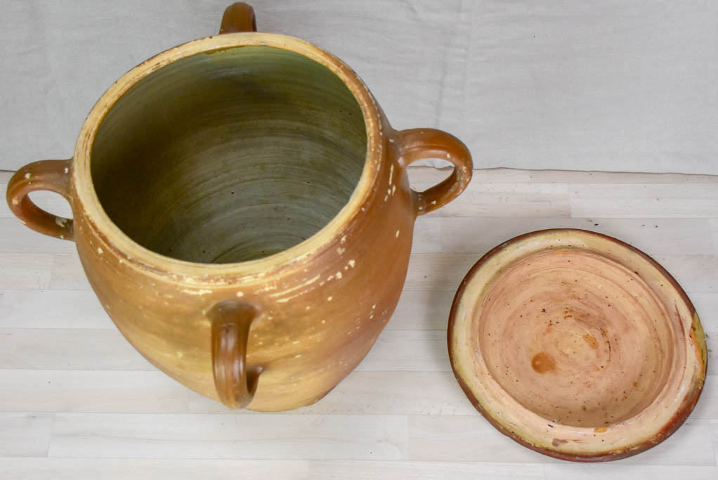 Large antique ceramic olive pot with four handles and lid 22"