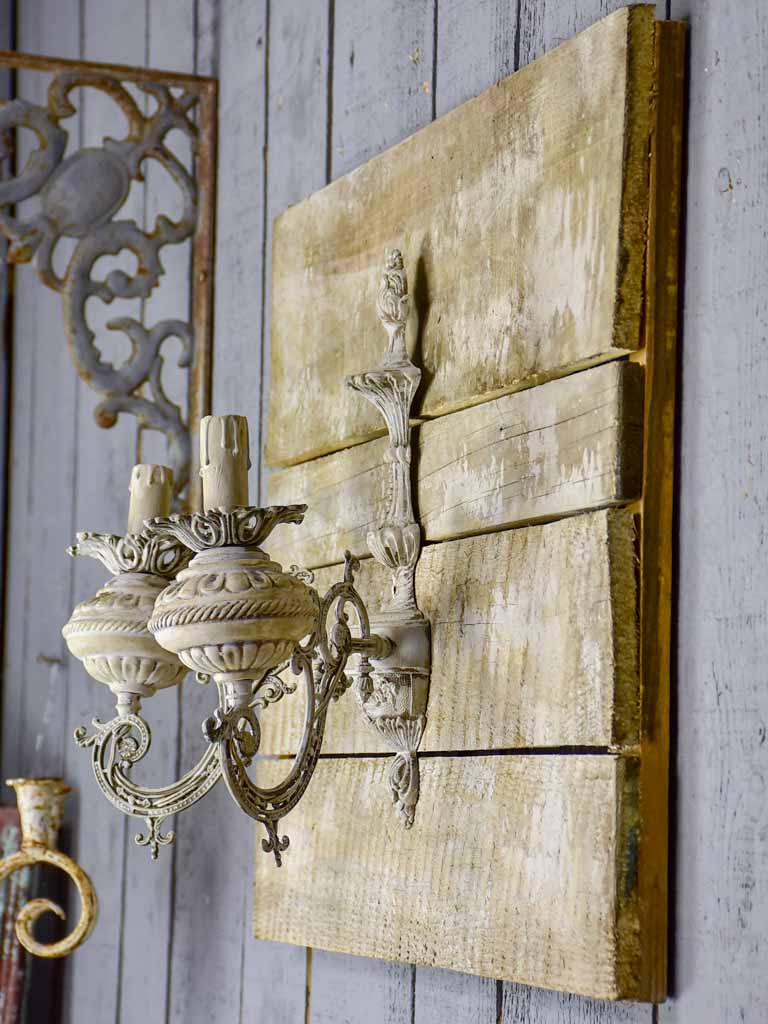 Pair of artisan made wall sconces for candles - salvaged antique materials