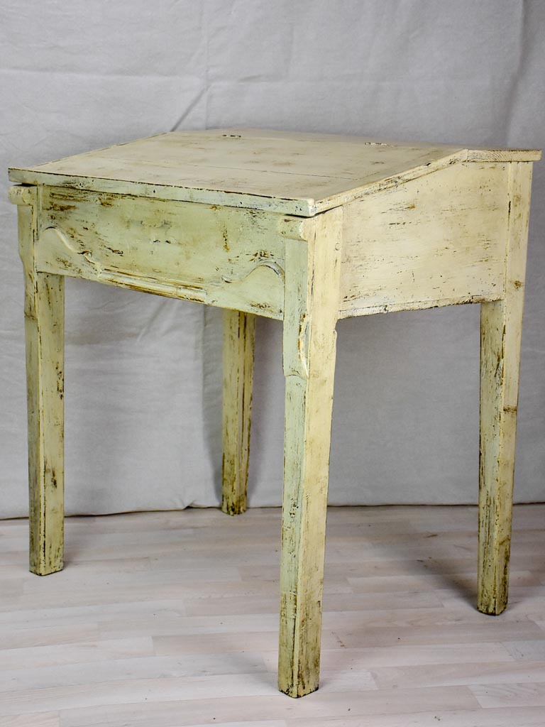 Antique French school desk with lid and gray / beige patina