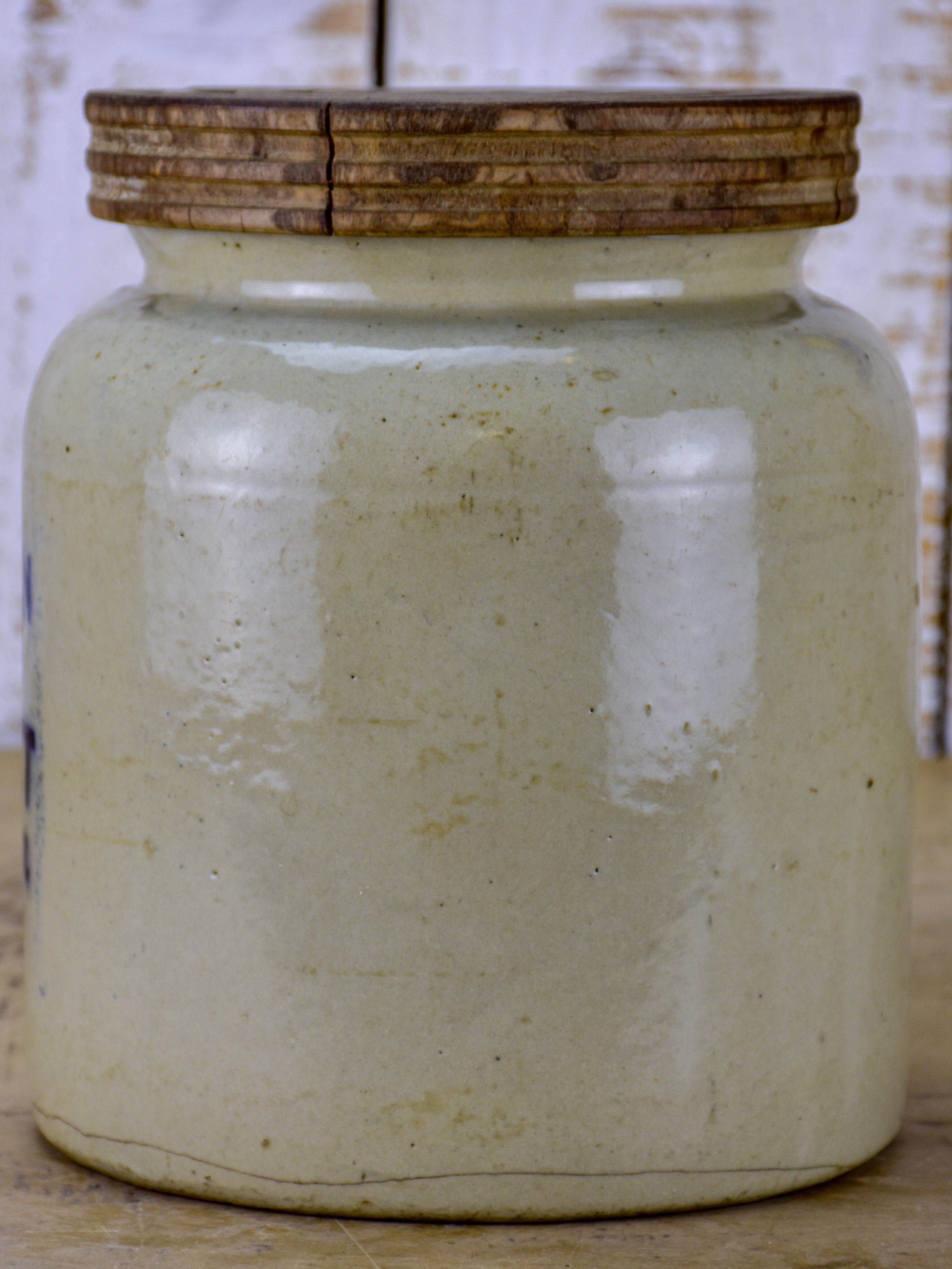 Large antique French mustard pot with original lid