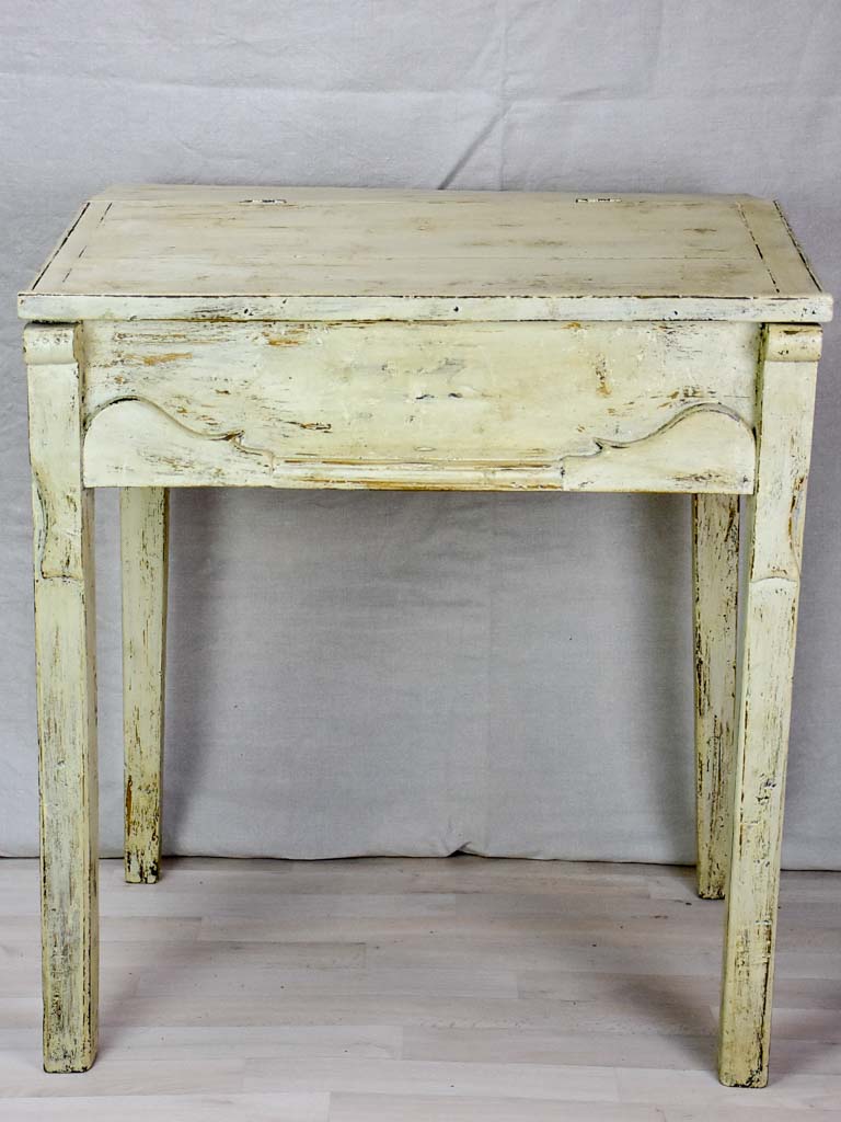 Antique French school desk with lid and gray / beige patina