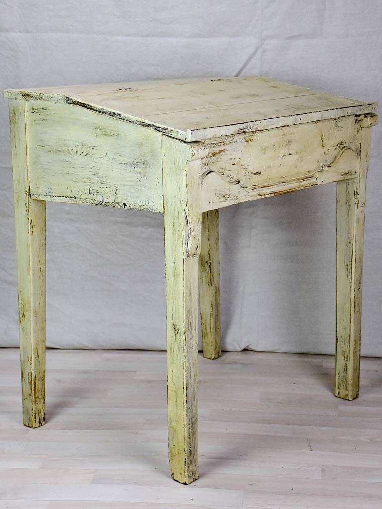 Antique French school desk with lid and gray / beige patina