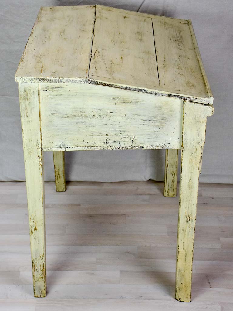 Antique French school desk with lid and gray / beige patina