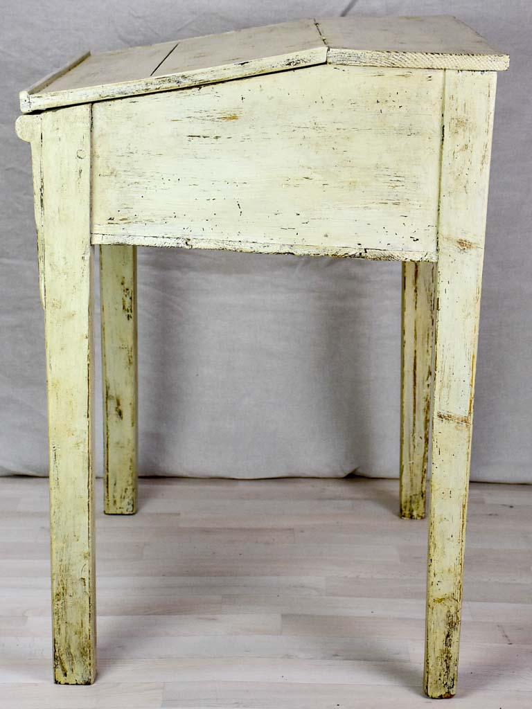 Antique French school desk with lid and gray / beige patina