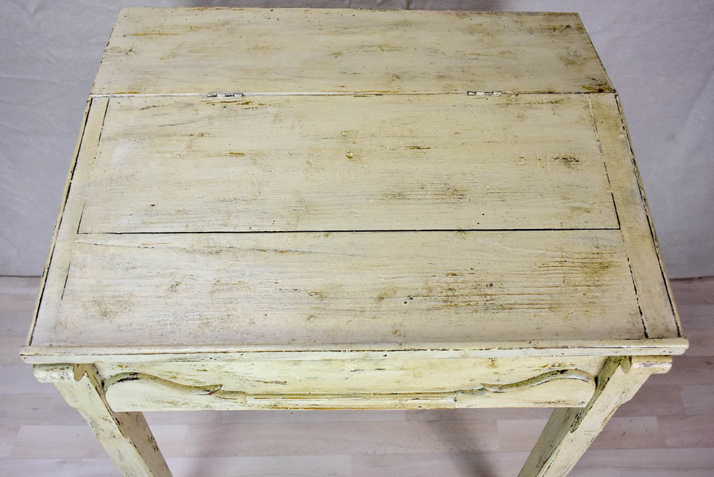 Antique French school desk with lid and gray / beige patina