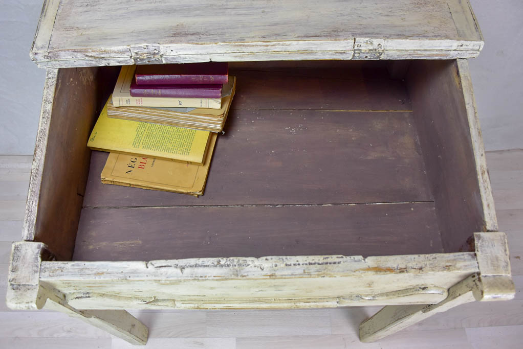 Antique French school desk with lid and gray / beige patina