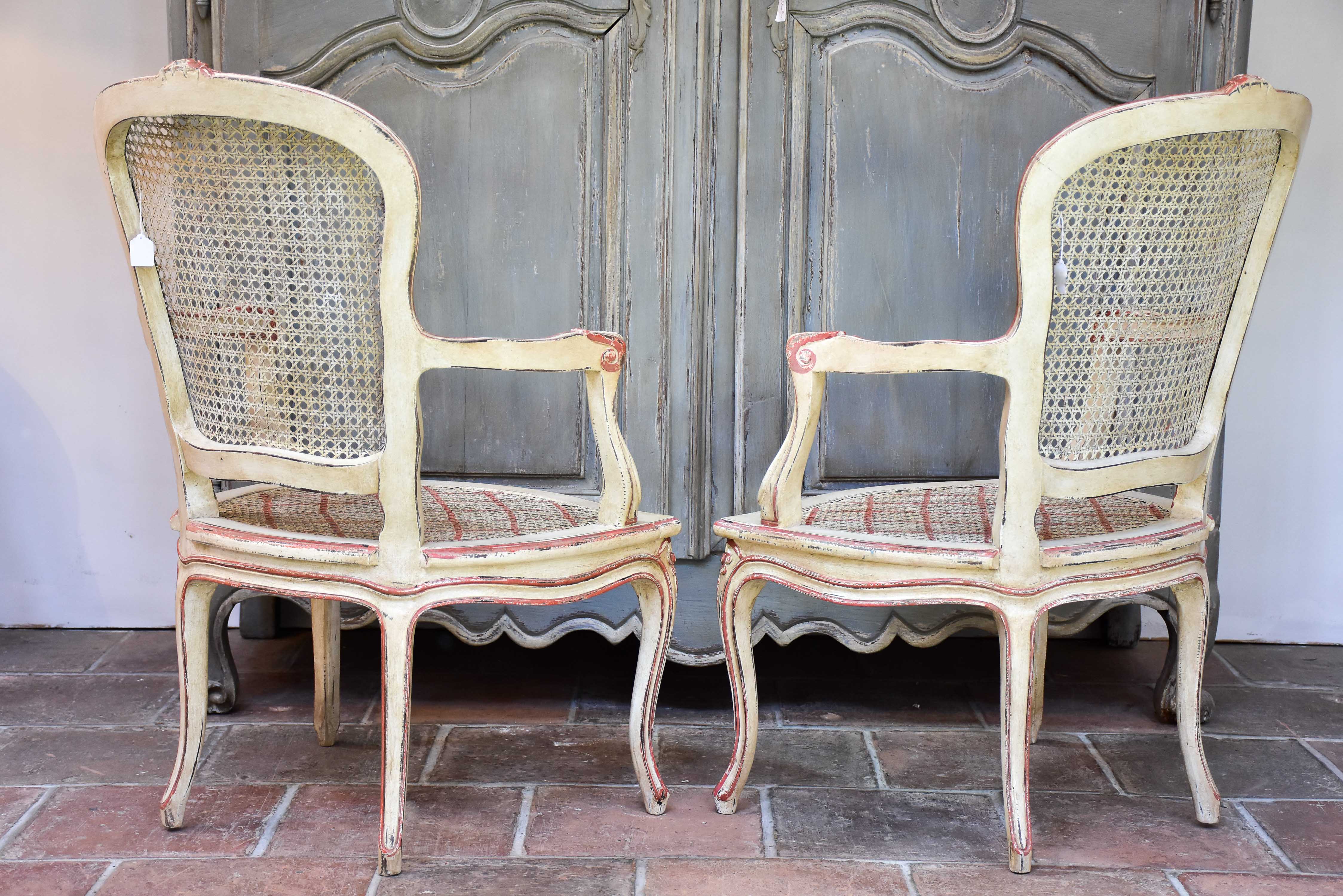 Pair of antique rattan Louis XV armchairs