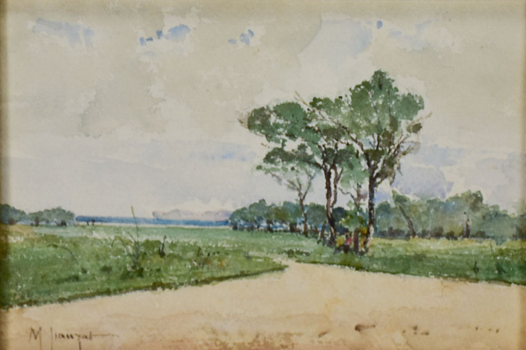 Landscape with country road by Marius Pauzat (1832-1909) watercolor 11" x 14¼"