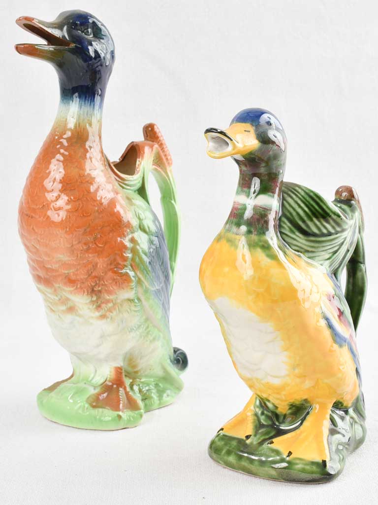 Pair of Barbotine duck water pitchers 13"