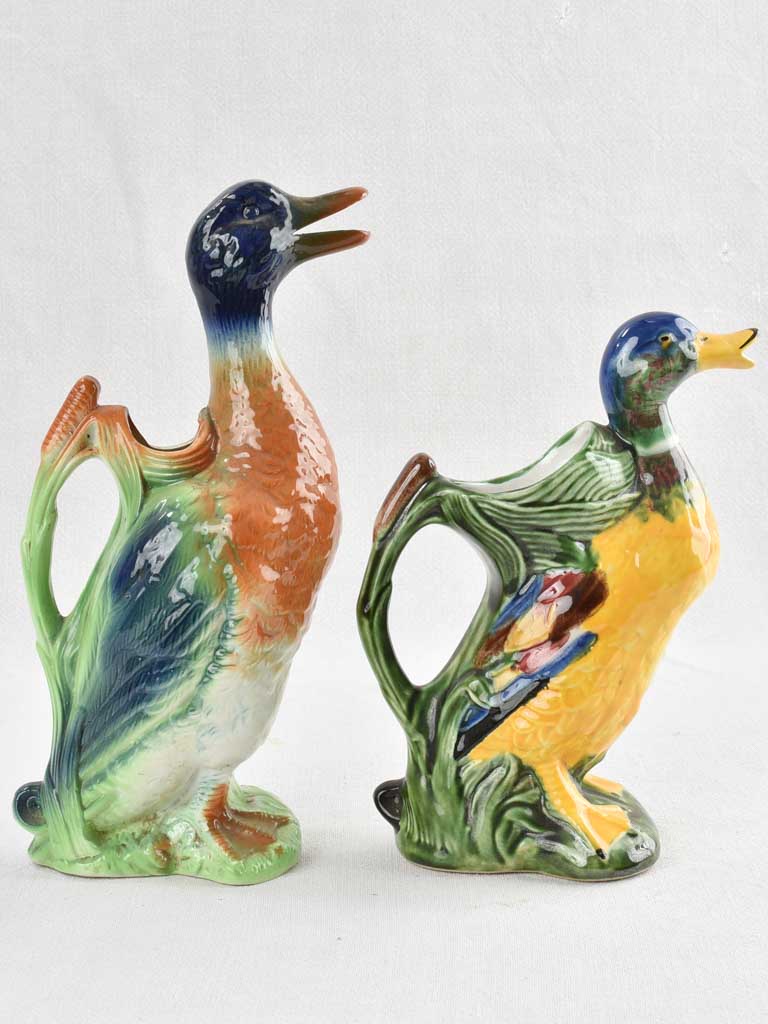 Pair of Barbotine duck water pitchers 13"