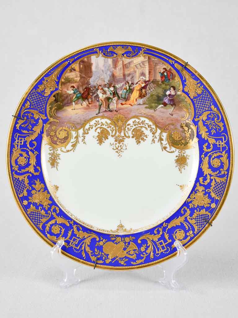 19th century antique plate from Dresden - blue and gold 10¾"