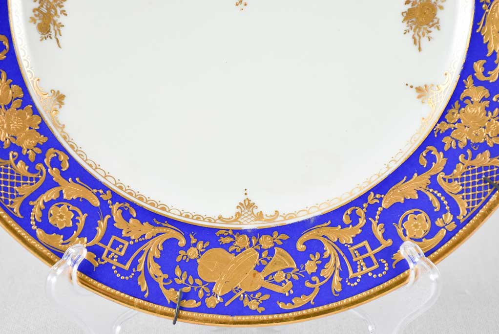 19th century antique plate from Dresden - blue and gold 10¾"