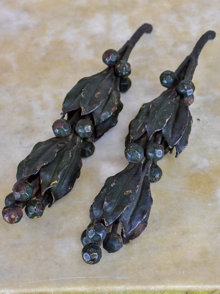 Pair of wrought iron olive branch salvage elements