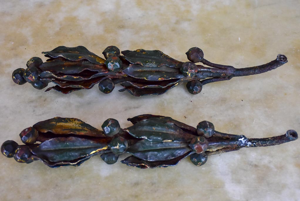 Pair of wrought iron olive branch salvage elements