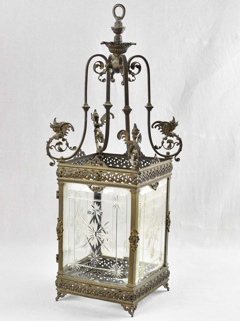 Large lantern with brilliant cut glass panes 33¾"