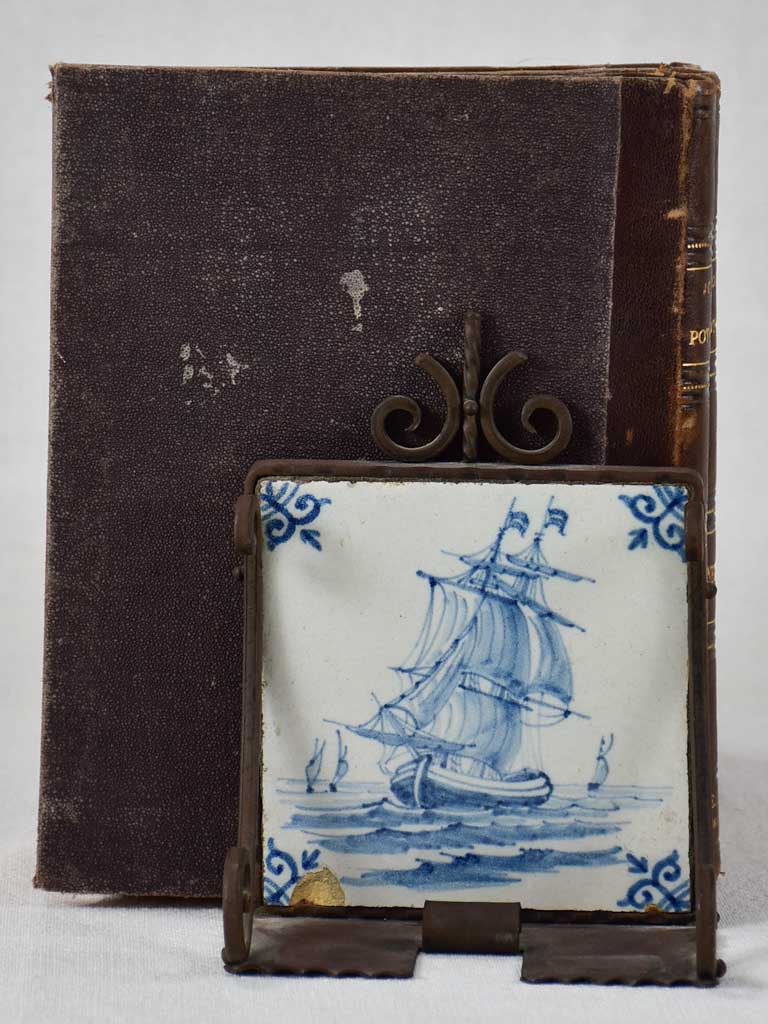 Salvaged Deflt tile and wrought iron bookends