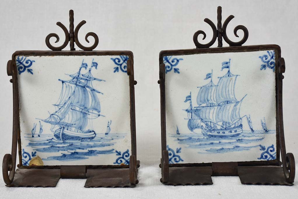 Salvaged Deflt tile and wrought iron bookends