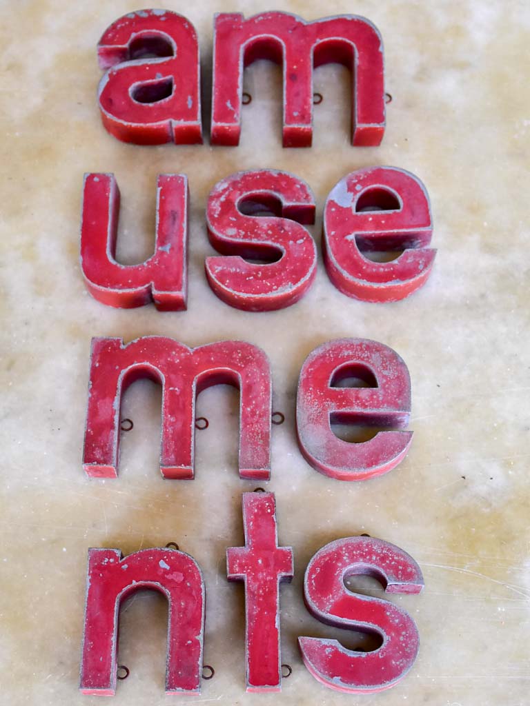 Antique French sign - zinc letters 'amusements'