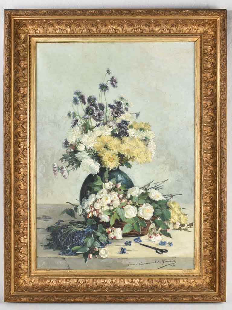 Large floral still life - summer bouquet, Louise de Goussaincourt de Gauvain (1849 – 1921) 44 x 33½""