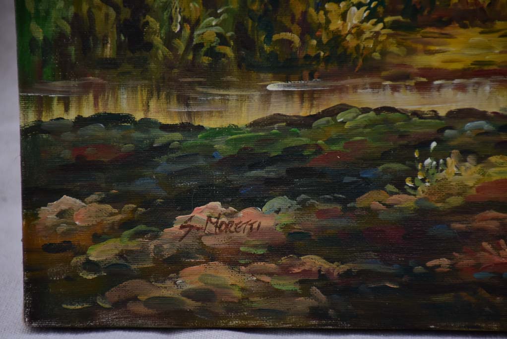 Nostalgic, serene river house painting