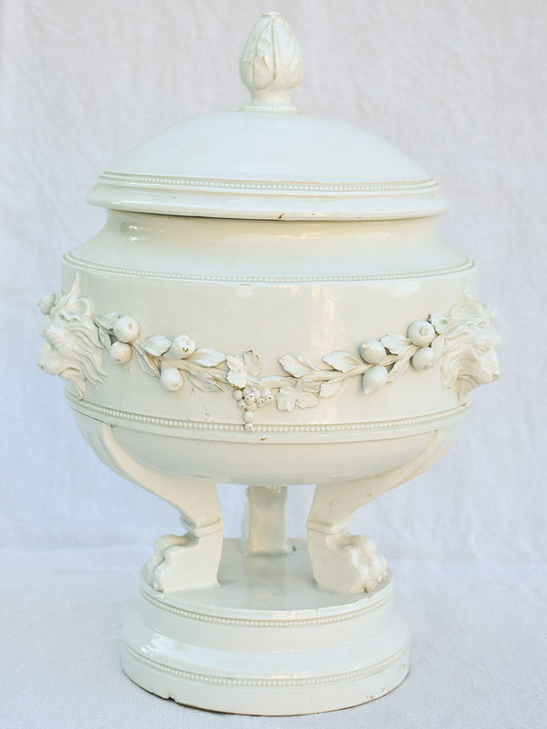 Antique Italian soup tureen with lions head motifs 16¼"