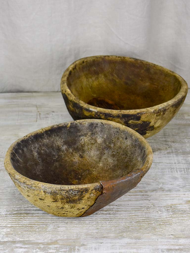 Primitive wooden bowl from south west France with repairs