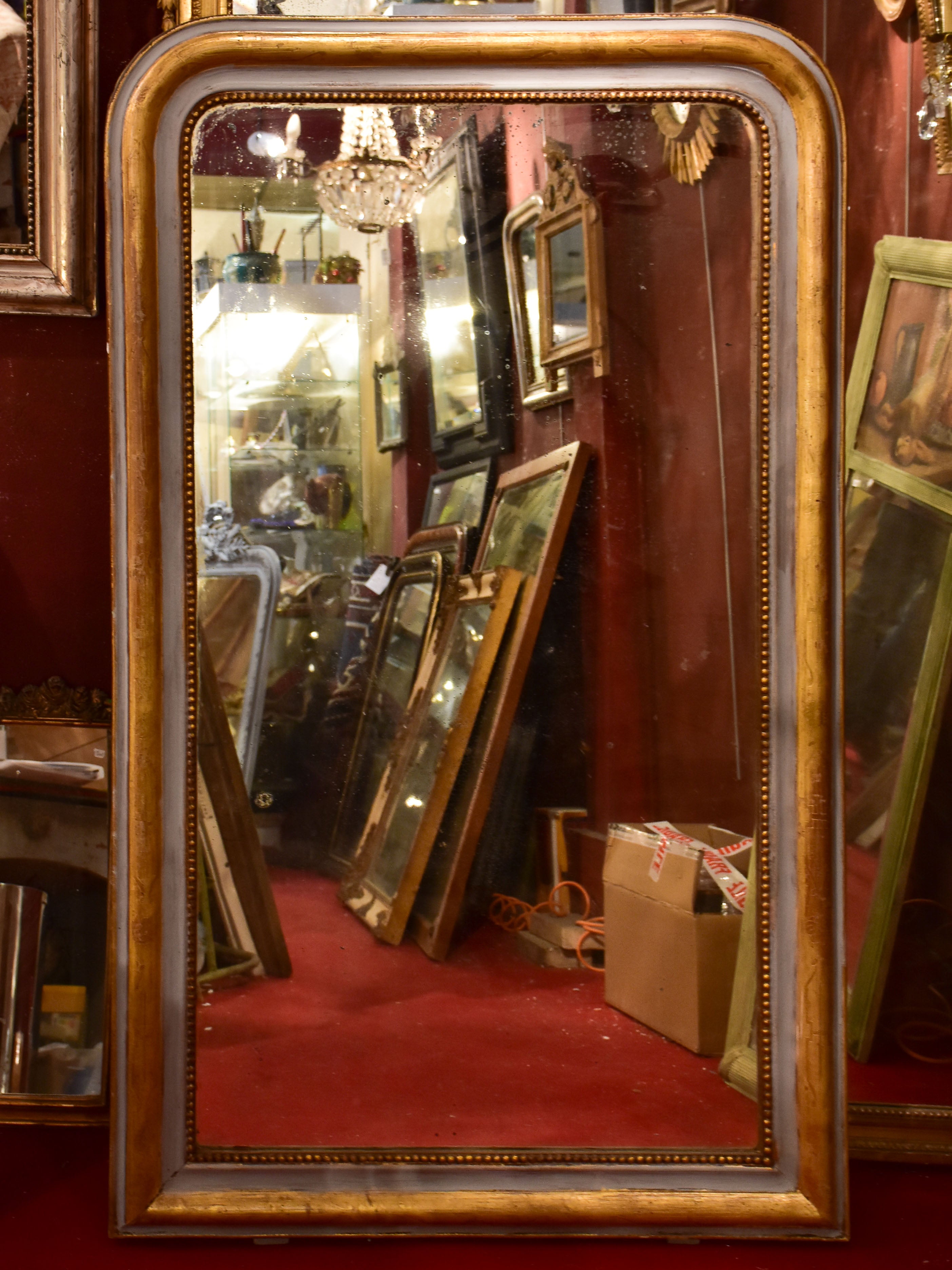 Painted Louis Philippe mirror with grey and gold frame