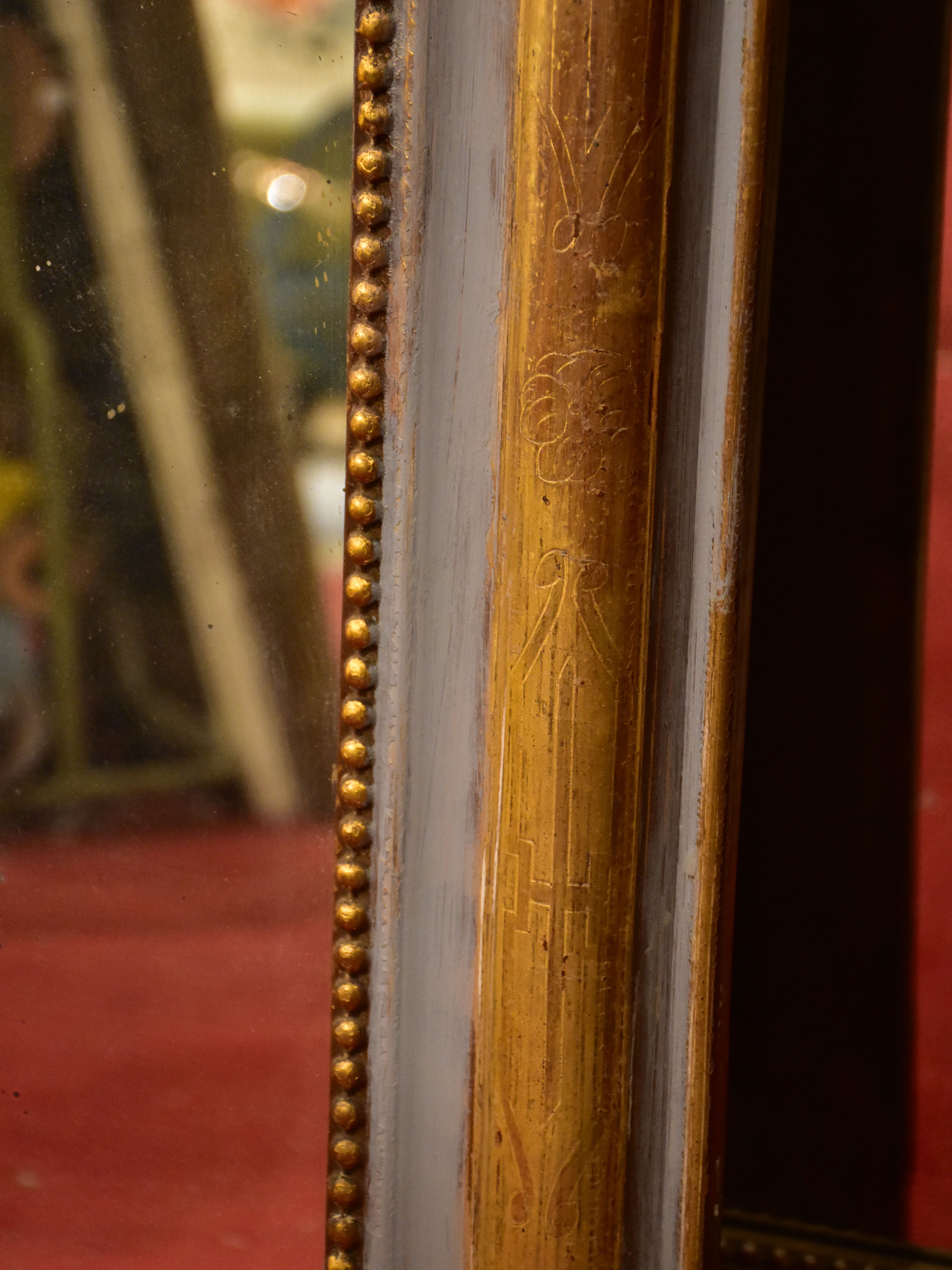 Painted Louis Philippe mirror with grey and gold frame