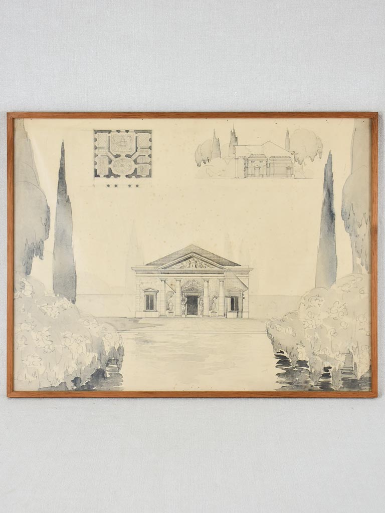 Antique architectural drawing - pencil, ink and watercolor 2/5 19¾ x 2