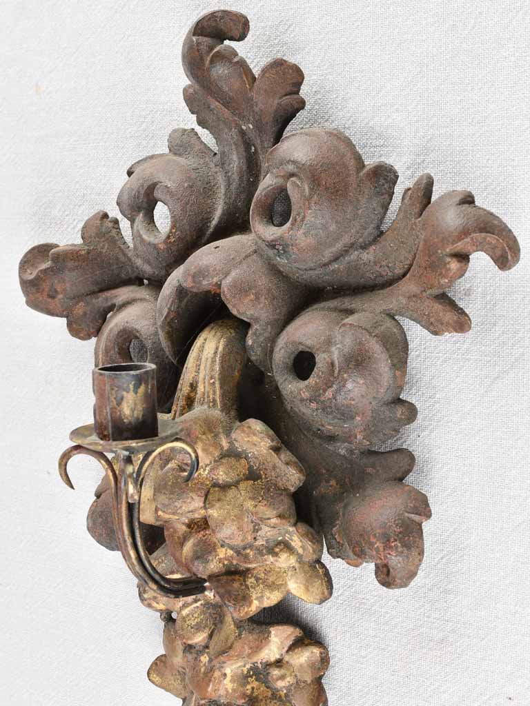 Pair of cast iron candle appliques 17"