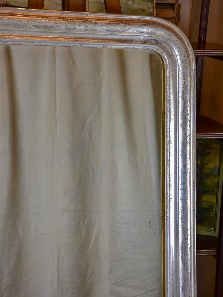 Antique French Louis Philippe mirror with silver frame 28 ¼" x 42 ½"