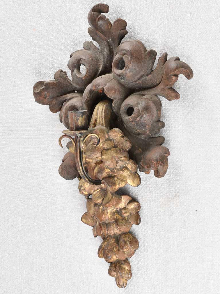 Pair of cast iron candle appliques 17"