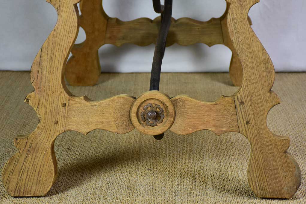 Antique Spanish oak table with wrought iron stretcher 34¼" x 70¾"