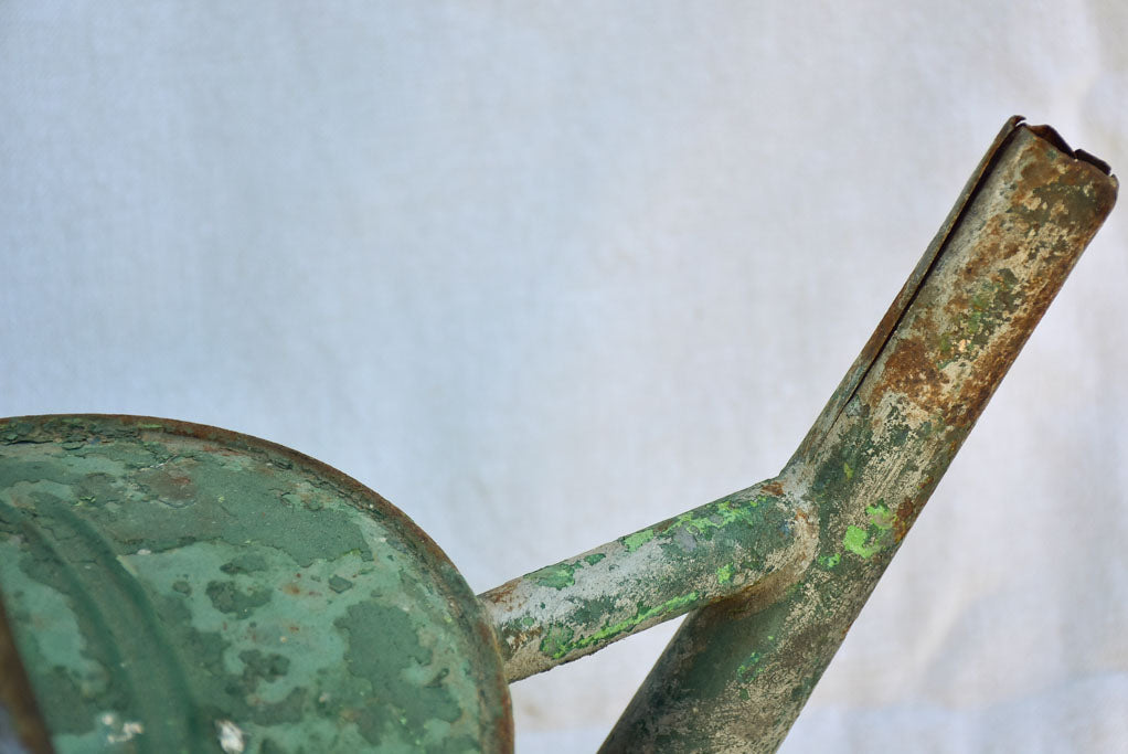 RESERVED MA Two antique French watering cans with green patina