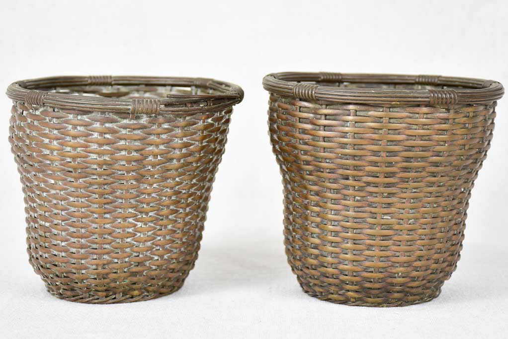 Pair of silver plate metal baskets / cachepots