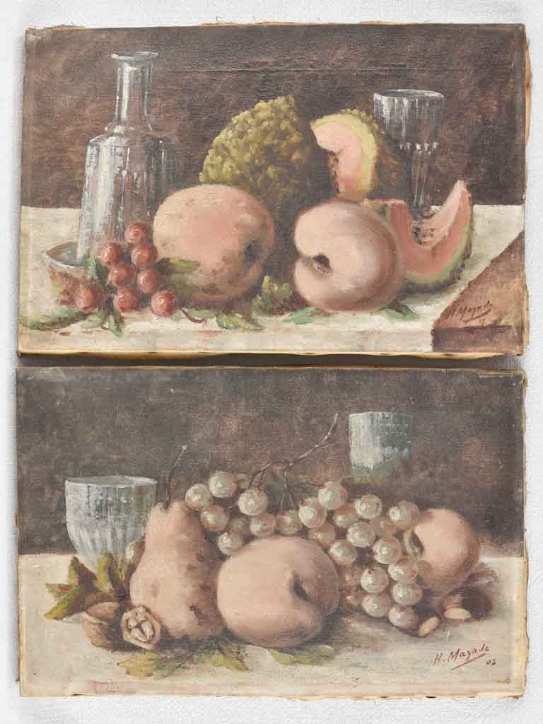 Two antique still life paintings - late summer fruit 9" x 10¼"