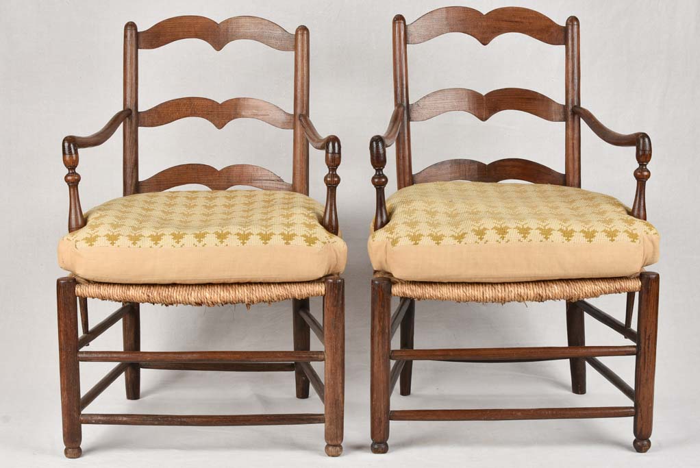 Pair of Provençal armchairs with straw seats