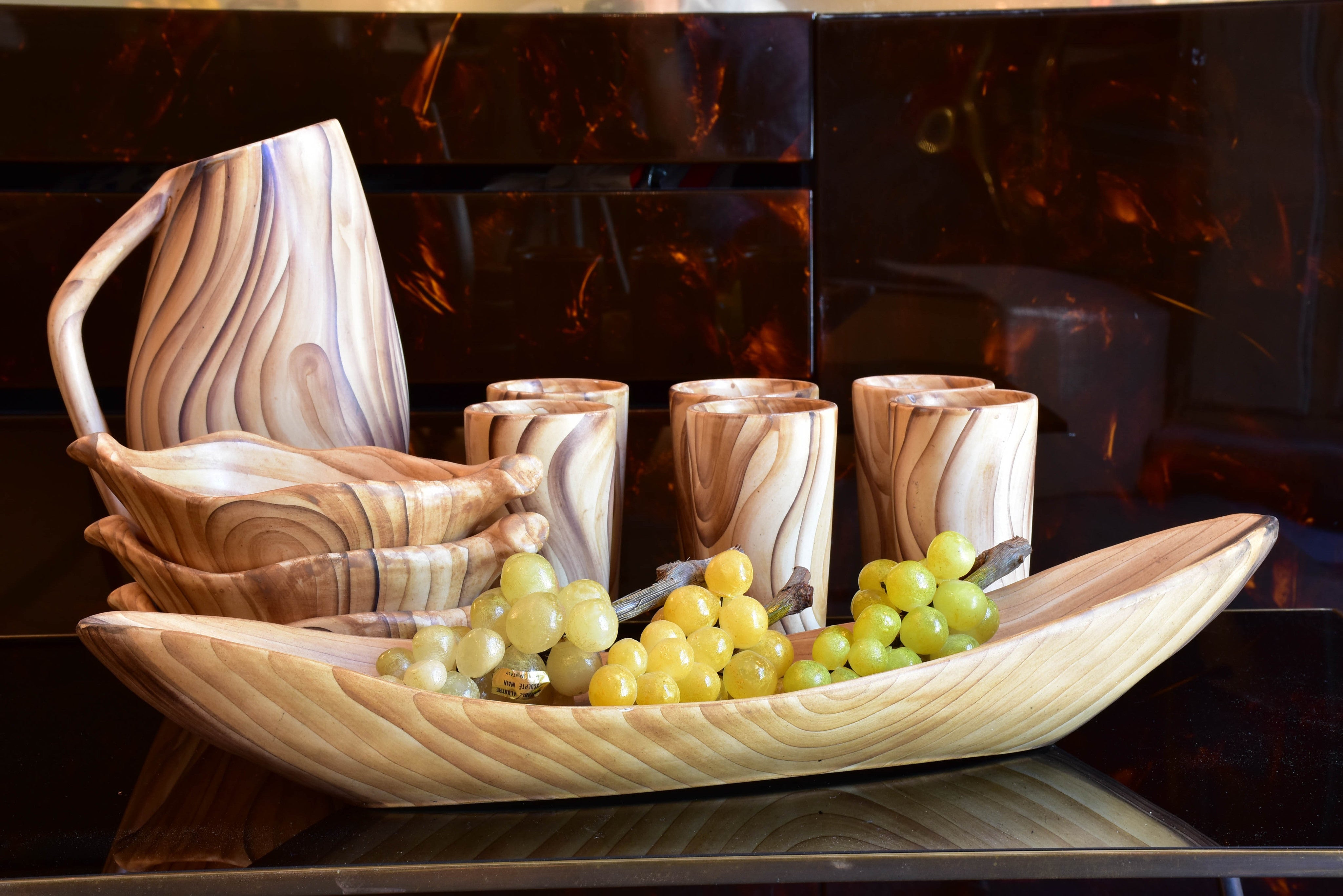 Pristine 1950's Vallauris Wooden Grain Ceramics