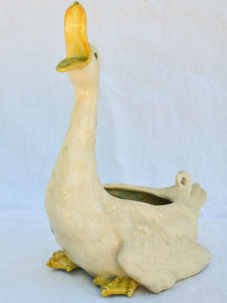 Antique French ceramic duck sculpture