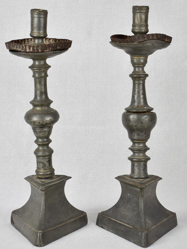Antique Pewter Candlestick Pair