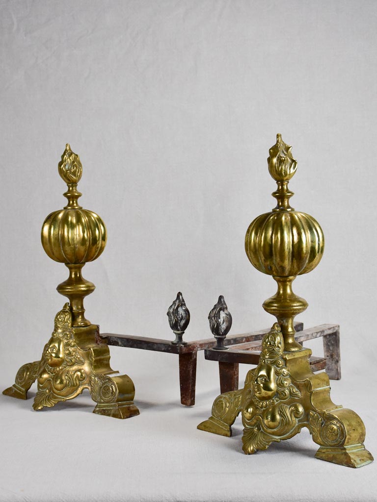 Elegant antique bronze Louis XIV andirons