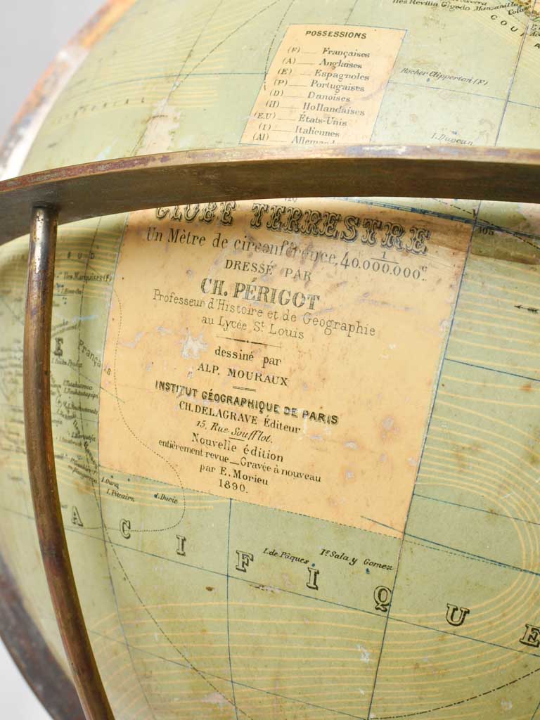 Antique French world globe with frame surround 22"