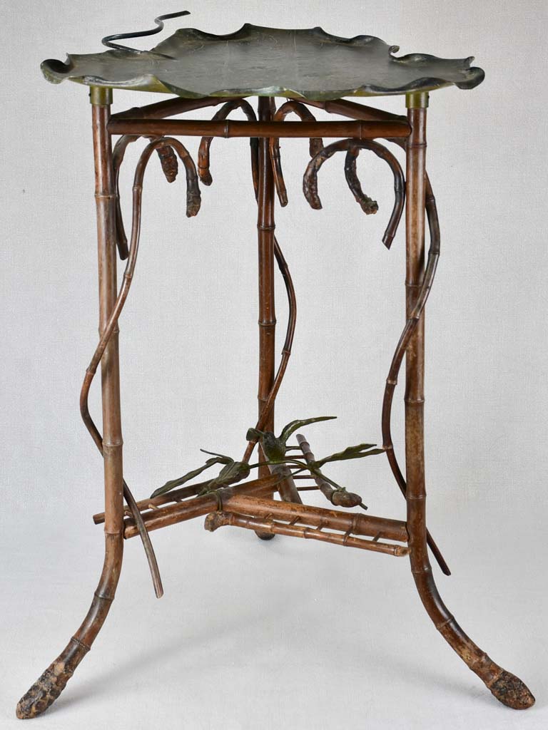 Side table/indoor plant stand, bronze & bamboo