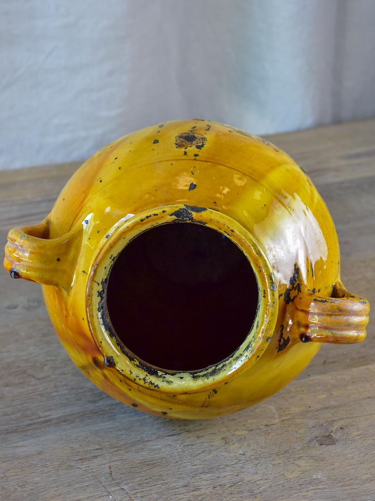 Antique French confit pot with orange glaze 11"