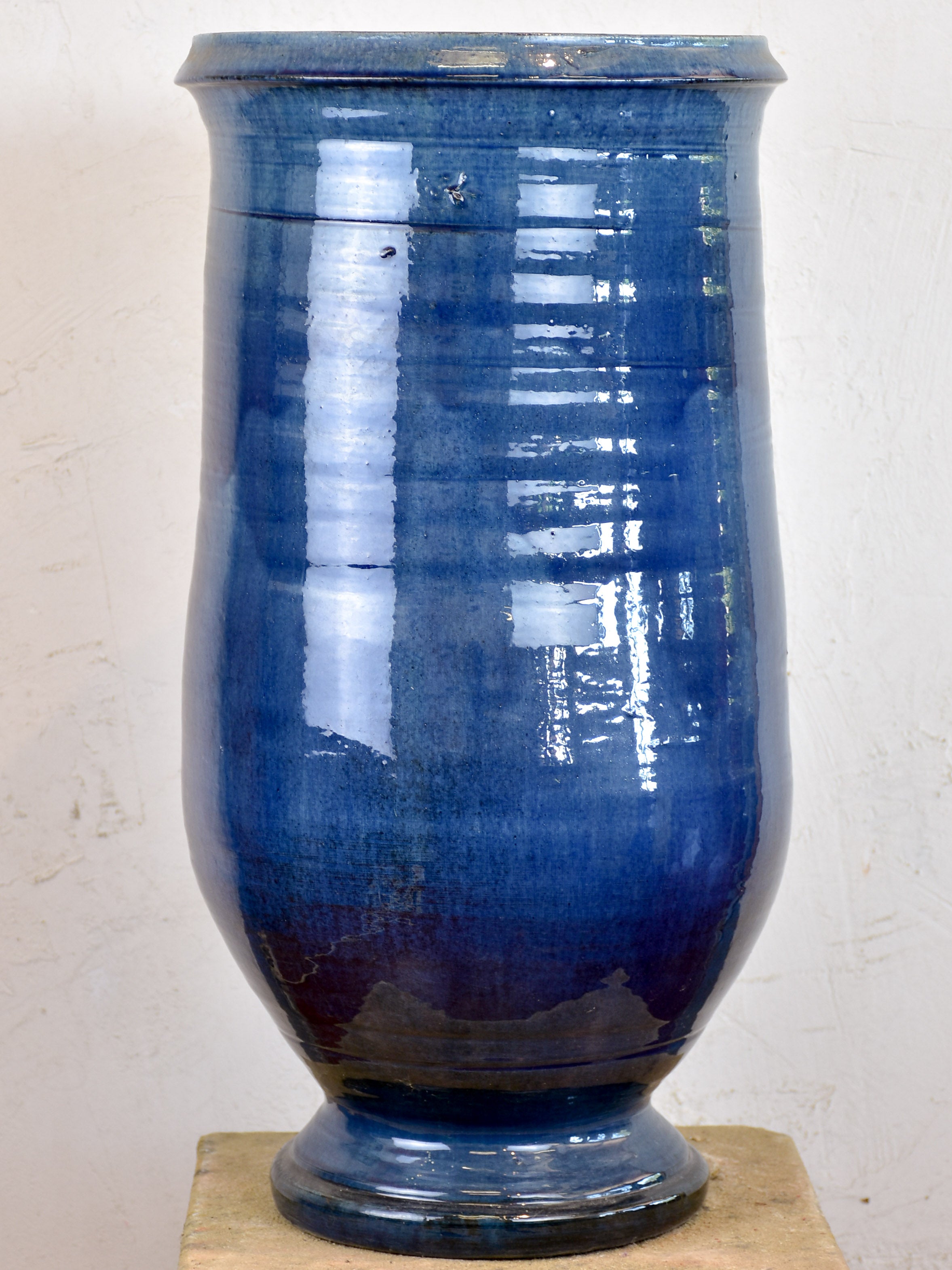 French handmade terracotta olive jar - blue finish