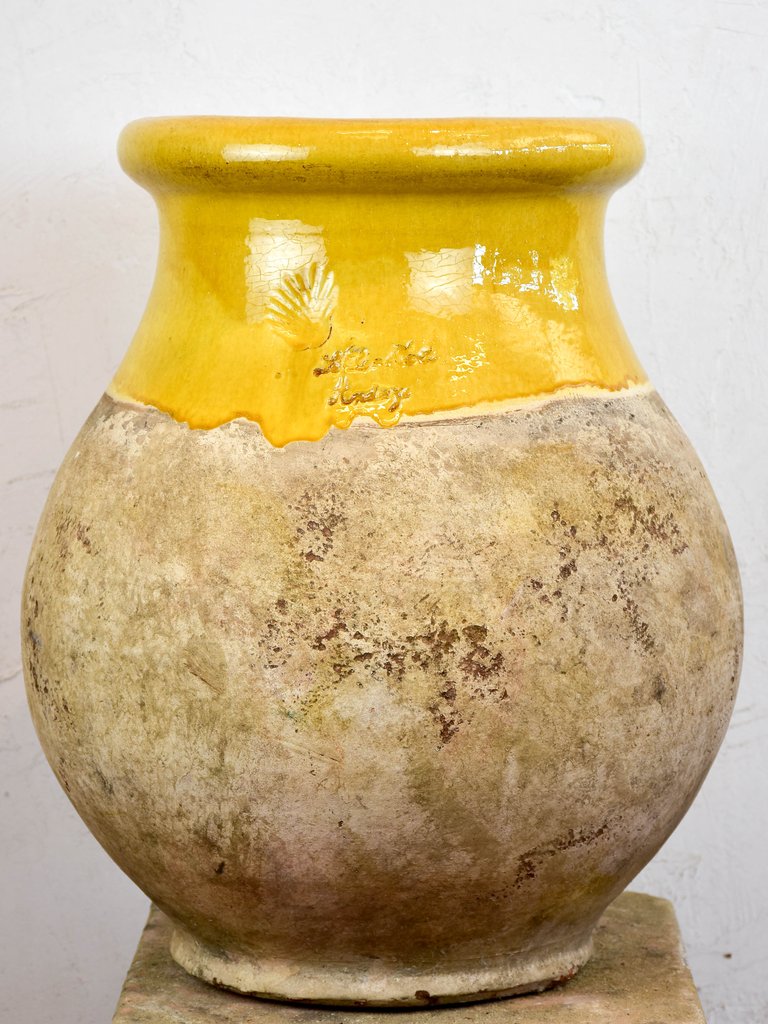 Pair of rope thrown bespoke Biot Jars – honey / 21¾”
