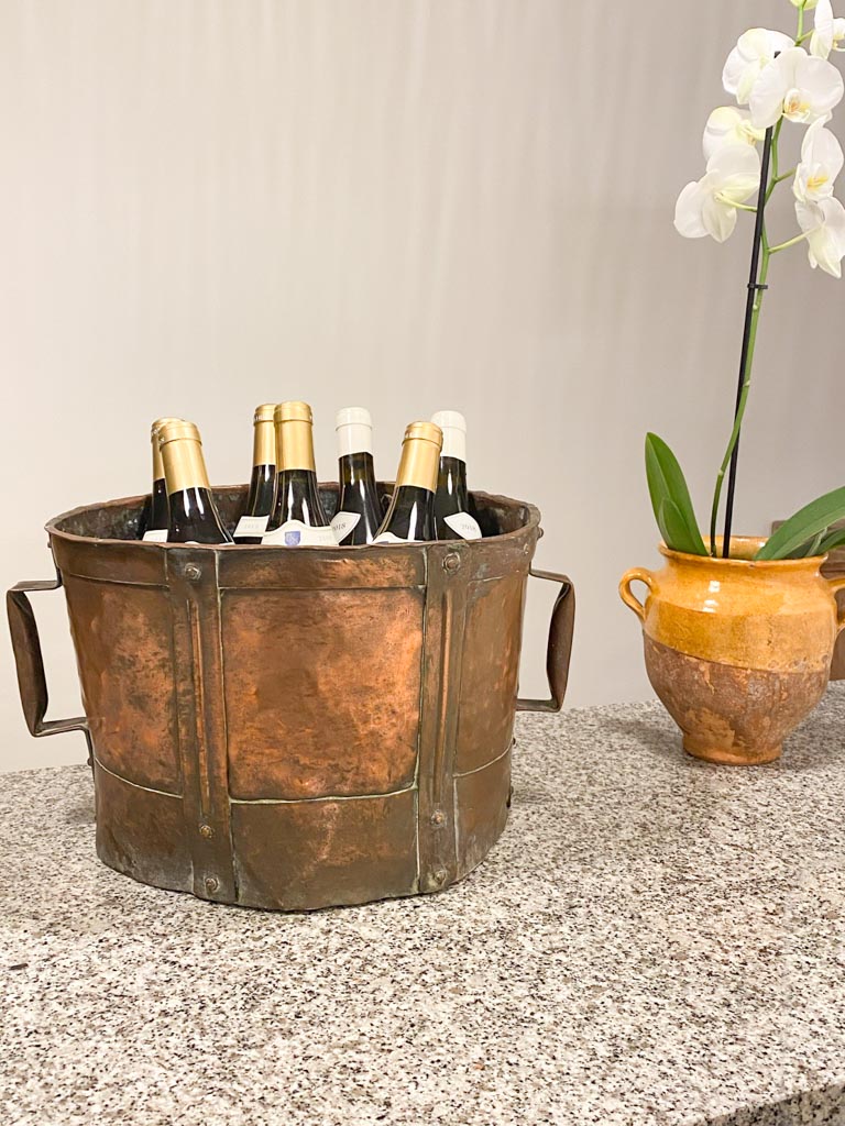 Rare 19th Century copper winemaker's basin with two handles