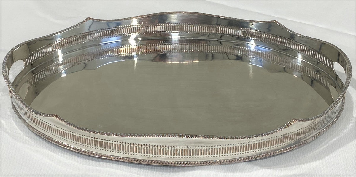 English gallery tray made of silver plate over copper from the 1900's.